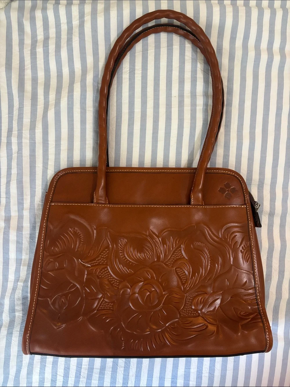 Patricia Nash Paris Embossed Floral Leather Satchel - Florence Brown